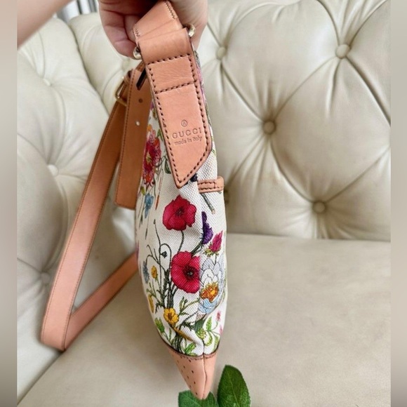 GUCCI FLORA Canvas Calfskin Medium Flat Messenger Bag Crossbody Shoulder Handbag - Picture 3 of 15